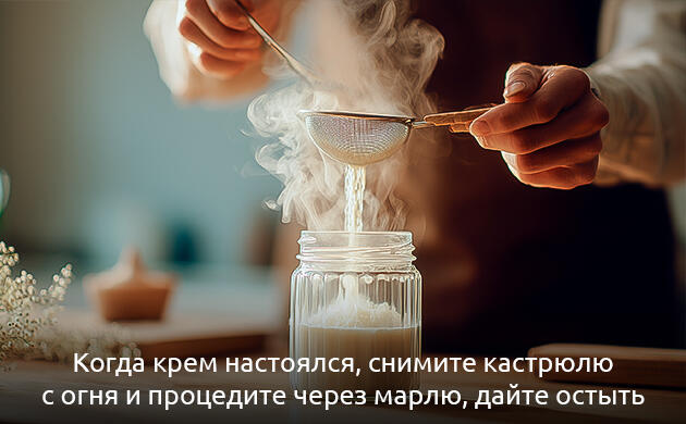 Процеживание через марлю и охлаждение крема
