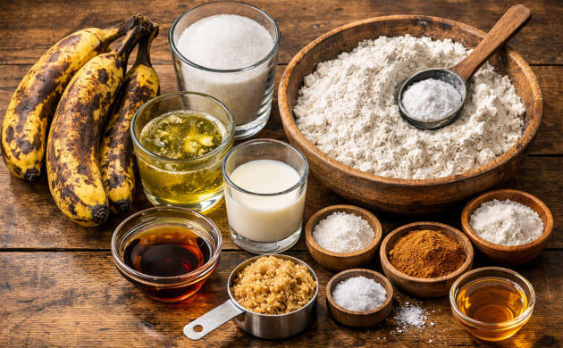 Ингредиенты для приготовления бананового хлеба Что нужно для приготовления бананового хлеба