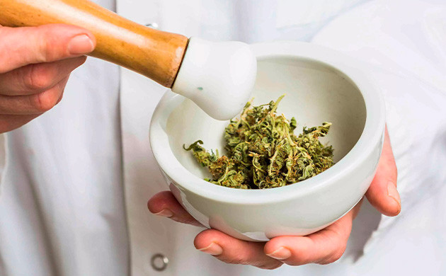 Измельчение шишек в ступе Размельчить соцветия в ступе