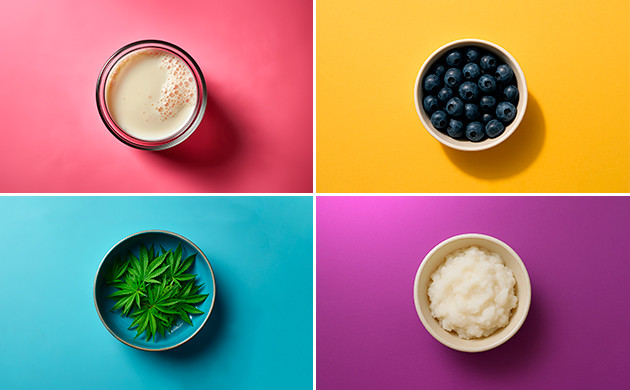 Ингредиенты для черничного смузи с листьями конопли Ингредиенты для смузи с листьями марихуаны