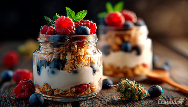 Канна-десерт: парфе с ТГК Йогуртовое парфе с ТГК-гранолой