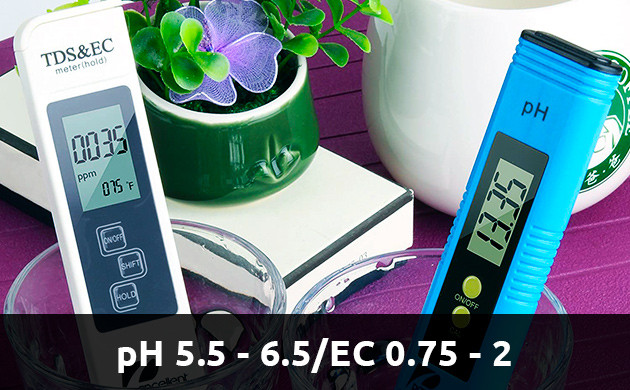 Оптимальное значение pH и EC pH 5.5-6.5 и EC 0.75-2