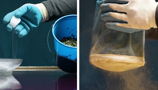 Процесс приготовления кифа Сухой лед и просеивание