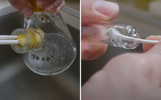 Чистка бонга с помощью чистящих средств и ватных палочек Чистка бонга чистящими средствами и ватными палочками